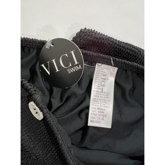 VICI Sea Voyage Textured Button Detail Bikini Bottom in Black - Picture 3 of 4